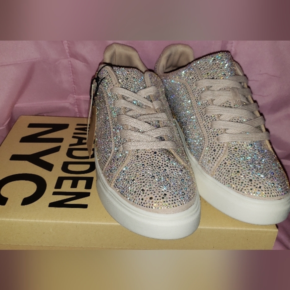 Madden NYC Rhinestone Lace Up Platform Sneaker Size 9 Blush - Picture 4 of 5
